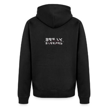Break Barriers: Forge Your Path - Unisex Premium Organic Zip Hoodie - black - Back - Nico (187cm)