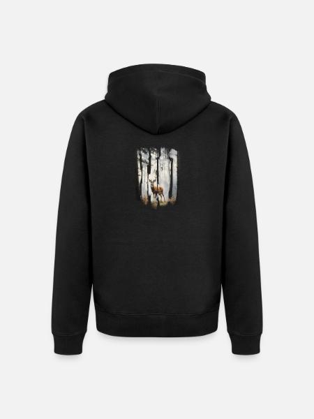 Triptych Deer in Misty Woods - Unisex Premium Organic Zip Hoodie - black