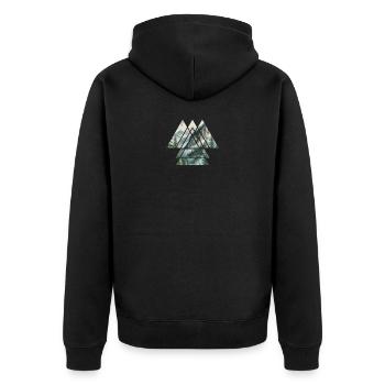 Dreieckige Aussicht auf die Berge - Unisex Premium Bio Zip Hoodie - Schwarz - Hinten - Nico (187cm)