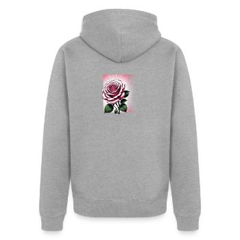 Strahlende Rosenblüte - Unisex Premium Bio Zip Hoodie - Grau meliert - Hinten - Nico (187cm)