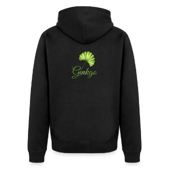 Ginkgoblatt Botanische Eleganz - Unisex Premium Bio Zip Hoodie - Schwarz - Hinten - Nico (187cm)