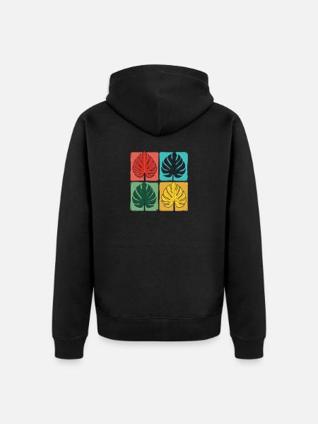 Retro Monstera Leaf Grid - Unisex Premium Organic Zip Hoodie - black