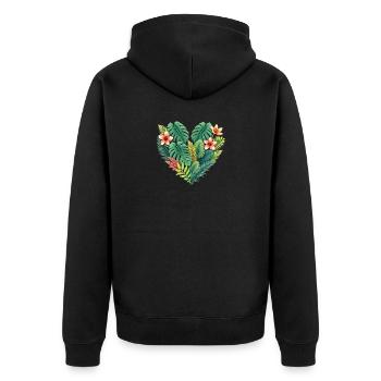 Lush Tropical Heart Bloom - Unisex Premium Organic Zip Hoodie - black - Back - Nico (187cm)