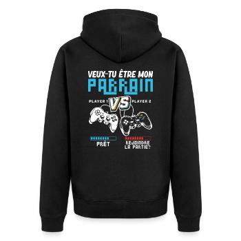 Willst du Mein Pate sein Gamer Pate Geek - Unisex Premium Bio Zip Hoodie - Schwarz - Hinten - Nico (187cm)
