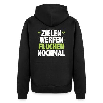 Zielen Werfen Fluchen Dart Dartspieler Darts - Unisex Premium Bio Zip Hoodie - Schwarz - Hinten - Nico (187cm)