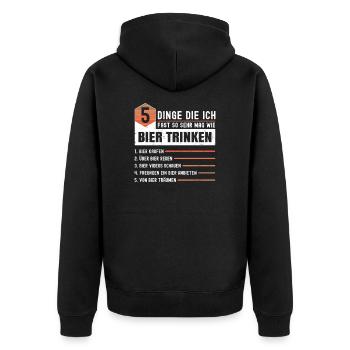 5 Dinge Die Ich Fast So Sehr Mag Wie Bier Trinken - Unisex Premium Bio Zip Hoodie - Schwarz - Hinten - Nico (187cm)