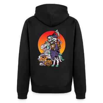 Unicorn Halloween Pumpkin Grim Reaper - Unisex Premium Organic Zip Hoodie - black - Back - Nico (187cm)