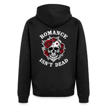 ROMANCE IS NOT DEAD - Unisex Premium Organic Zip Hoodie - black - Back - Nico (187cm)