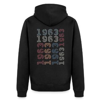 Jahrgang 1963 Geburtstagsgeschenk 1963 Retro 1963 - Unisex Premium Bio Zip Hoodie - Schwarz - Hinten - Nico (187cm)