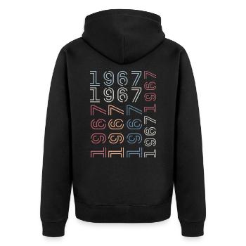 Jahrgang 1967 Geburtstagsgeschenk 1967 Retro 1967 - Unisex Premium Bio Zip Hoodie - Schwarz - Hinten - Nico (187cm)