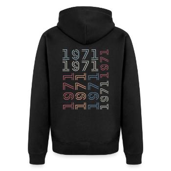Jahrgang 1971 Geburtstagsgeschenk 1971 Retro 1971 - Unisex Premium Bio Zip Hoodie - Schwarz - Hinten - Nico (187cm)