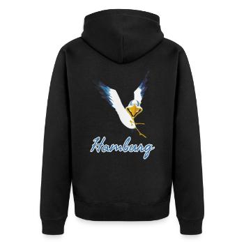 Lachmöwe aus Hamburg - Unisex Premium Bio Zip Hoodie - Schwarz - Hinten - Nico (187cm)