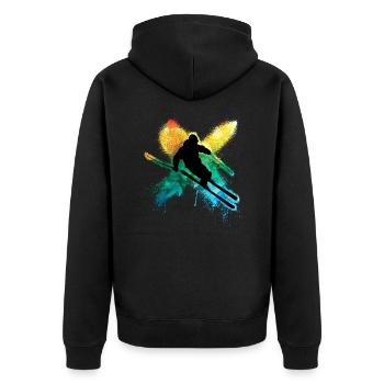 Bunter freestyle ski im Tiefschnee Winterurlaub - Unisex Premium Bio Zip Hoodie - Schwarz - Hinten - Nico (187cm)