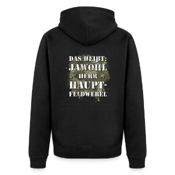 Jawohl Herr Hauptfeldwebel Bund HptFw HF Ausbilder - Unisex Premium Bio Zip Hoodie - Schwarz - Hinten - Nico (187cm)