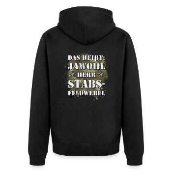 Jawohl Herr Stabsfeldwebel Bund StFw SF Ausbilder - Unisex Premium Bio Zip Hoodie - Schwarz - Hinten - Nico (187cm)