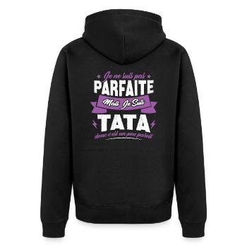 Pas parfaite mais je suis tata - Veste à capuche bio Premium Unisexe - noir - Dos - Nico (187cm)