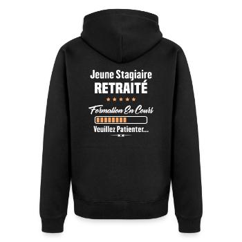 Jeune stagiaire retraité formation en cours - Veste à capuche bio Premium Unisexe - noir - Dos - Nico (187cm)