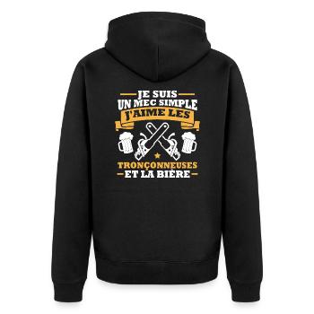 Un mec simple j aime les tronçonneuses et la bière - Veste à capuche bio Premium Unisexe - noir - Dos - Nico (187cm)