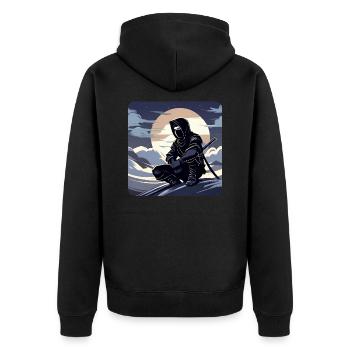 Geheimnisvoller Ninja Krieger - Unisex Premium Bio Zip Hoodie - Schwarz - Hinten - Nico (187cm)