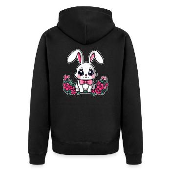 Niedlicher kleiner Hase mit Blumen - Unisex Premium Bio Zip Hoodie - Schwarz - Hinten - Nico (187cm)