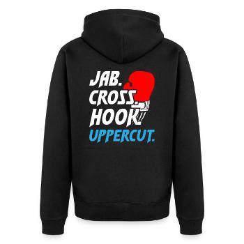 Boxing Jab Cross Hook Uppercut1 - Unisex Premium Organic Zip Hoodie - black - Back - Nico (187cm)