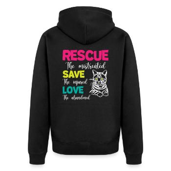 Rescue Save Love Cats - Unisex Premium Bio Zip Hoodie - Schwarz - Hinten - Nico (187cm)