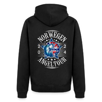 Norwegen Angeltour 2024 - Unisex Premium Bio Zip Hoodie - Schwarz - Hinten - Nico (187cm)