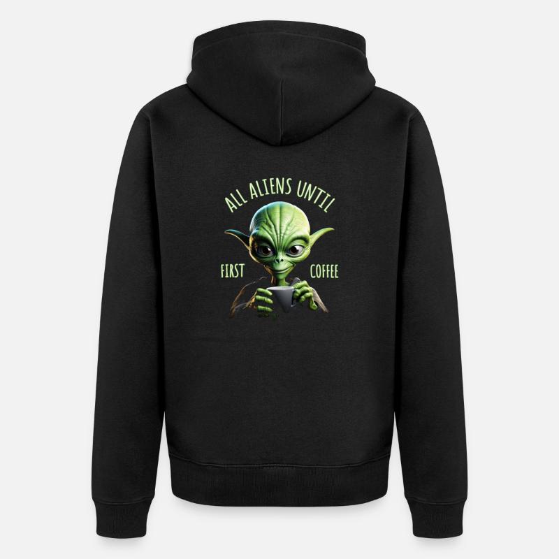 Coffee Alien - Unisex Premium Bio Zip Hoodie - Schwarz