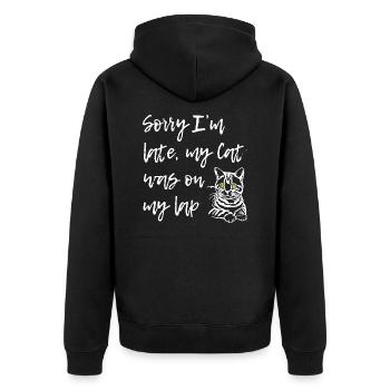 Sorry Cat Was On Lap - Unisex Premium Bio Zip Hoodie - Schwarz - Hinten - Nico (187cm)