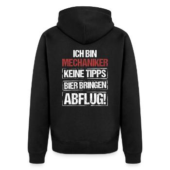 Ich bin Mechaniker - Bier bringen und Abflug - Unisex Premium Bio Zip Hoodie - Schwarz - Hinten - Nico (187cm)