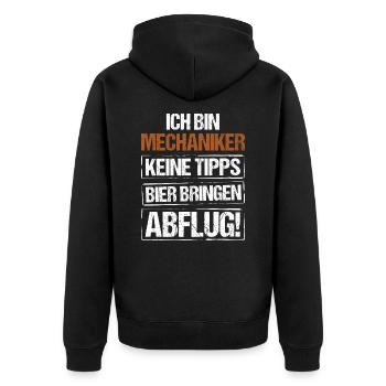 Ich bin Mechaniker - Bier bringen und Abflug - Unisex Premium Bio Zip Hoodie - Schwarz - Hinten - Nico (187cm)