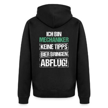 Ich bin Mechaniker - Bier bringen und Abflug - Unisex Premium Bio Zip Hoodie - Schwarz - Hinten - Nico (187cm)