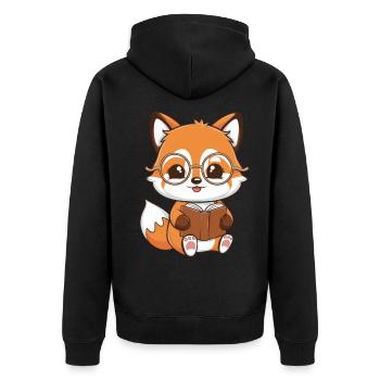 Renard kawaii avec livre et lunettes pour les fans de livres - Veste à capuche bio Premium Unisexe - noir - Dos - Nico (187cm)