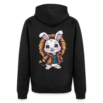 Häschen mit hübschem Löwen-Outfit - Unisex Premium Bio Zip Hoodie - Schwarz - Hinten - Nico (187cm)