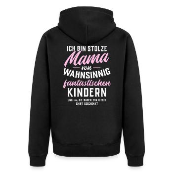 Ich bin stolze Mama von fantastischen Kindern - Unisex Premium Bio Zip Hoodie - Schwarz - Hinten - Nico (187cm)