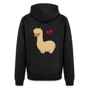 Funny Lama - Unisex Premium Organic Zip Hoodie - black - Back - Nico (187cm)