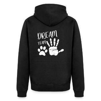 Dream Team Hand Hundpfote - Unisex Premium Bio Zip Hoodie - Schwarz - Hinten - Nico (187cm)