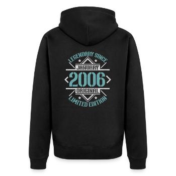 Legendär seit Januar 2006 limitierte Edition - Unisex Premium Bio Zip Hoodie - Schwarz - Hinten - Nico (187cm)
