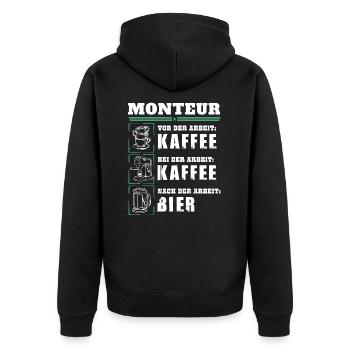 Mein Tagesablauf als Monteur - Unisex Premium Bio Zip Hoodie - Schwarz - Hinten - Nico (187cm)