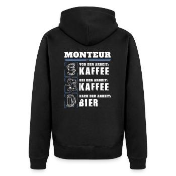 Mein Tagesablauf als Monteur - Unisex Premium Bio Zip Hoodie - Schwarz - Hinten - Nico (187cm)