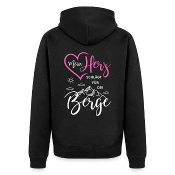 Wandern Herzschlag Mein Herz schlägt für die Berge - Unisex Premium Bio Zip Hoodie - Schwarz - Hinten - Nico (187cm)