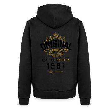 1981 limited edition Geburtstag - Unisex Premium Bio Zip Hoodie - Schwarz - Hinten - Nico (187cm)
