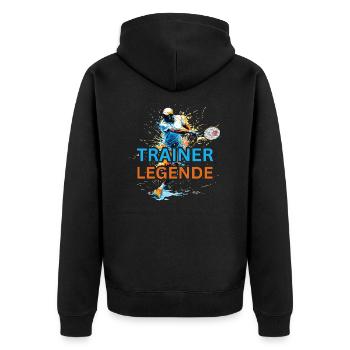 Tennistrainer Legende Coach - Unisex Premium Bio Zip Hoodie - Schwarz - Hinten - Nico (187cm)