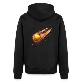 Tennisball Staub Ascheplatz Sandplatz Tennis - Unisex Premium Bio Zip Hoodie - Schwarz - Hinten - Nico (187cm)