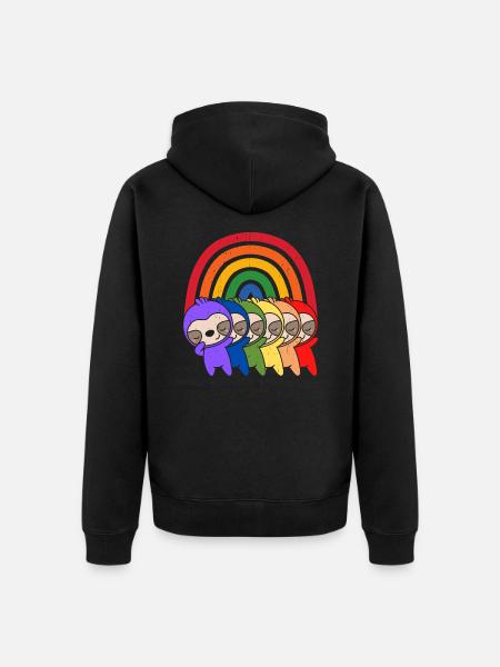 Bunte Regenbogen Faultiere - Unisex Premium Bio Zip Hoodie - Schwarz
