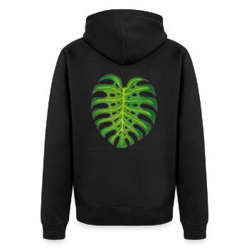 Monstera / Leaf - Unisex Premium Organic Zip Hoodie - black - Back - Nico (187cm)