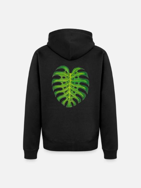 Monstera / Leaf - Unisex Premium Organic Zip Hoodie - black