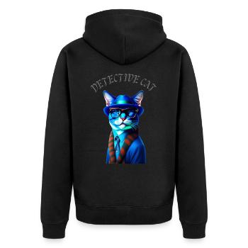 DETECTIVE CAT Blau Katze mit Hut und Brille - Unisex Premium Bio Zip Hoodie - Schwarz - Hinten - Nico (187cm)