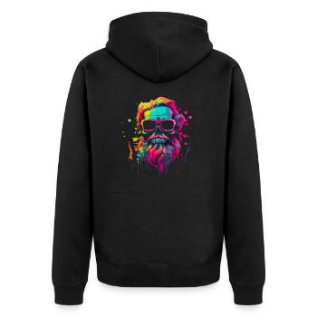crâne masculin avec barbe et cheveux couleur néon - Veste à capuche bio Premium Unisexe - noir - Dos - Nico (187cm)