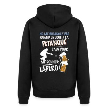 Pétanque humour apéro bouliste - Veste à capuche bio Premium Unisexe - noir - Dos - Nico (187cm)